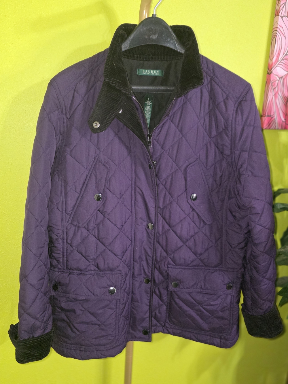 Lauren Ralph Lauren Quilted Corduroy-Collar Jacket in Deep Purple
